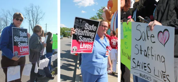 Collage of pictures from CWA Safe Staffing rallies